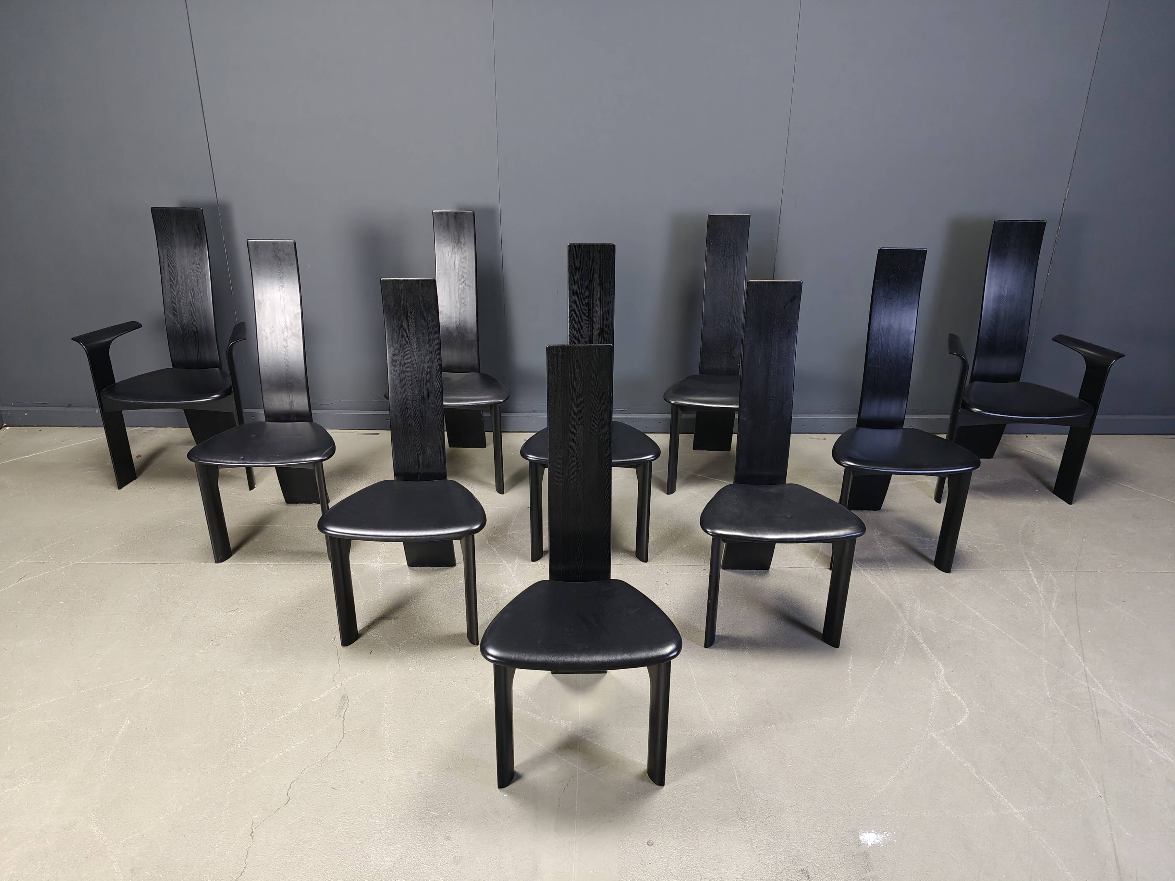 Set of 10 belgian high back dining chairs, 1980s