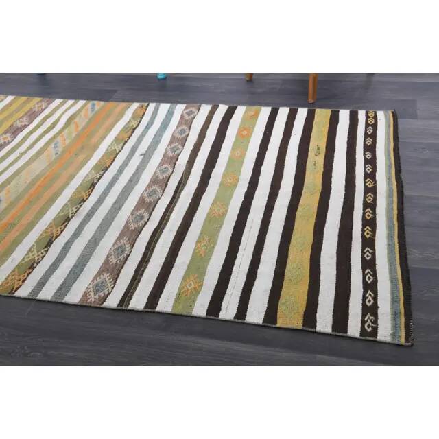 1970s Vintage Turkish Hand-Knotted Wool Cotton Green Runner Rug 139x323