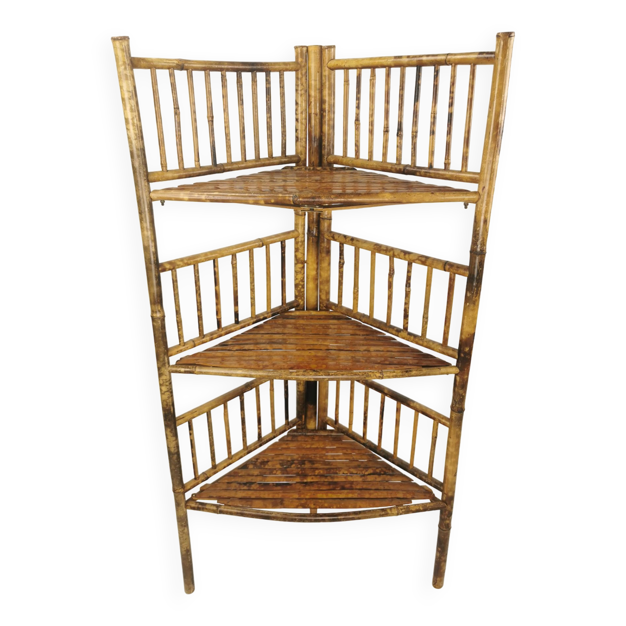 Vintage bamboo etagere corner cabinet