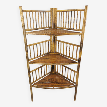 Meuble d'angle etagere vintage en bambou