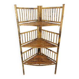 Vintage bamboo etagere corner cabinet