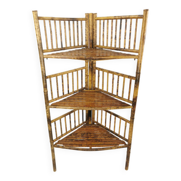 Meuble d'angle etagere vintage en bambou