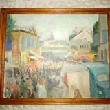Impressionist painting oil on cardboard signed Pierre Villain walking scene