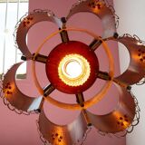 Large Scandinavian copper and wood pendant lamp circa 1970