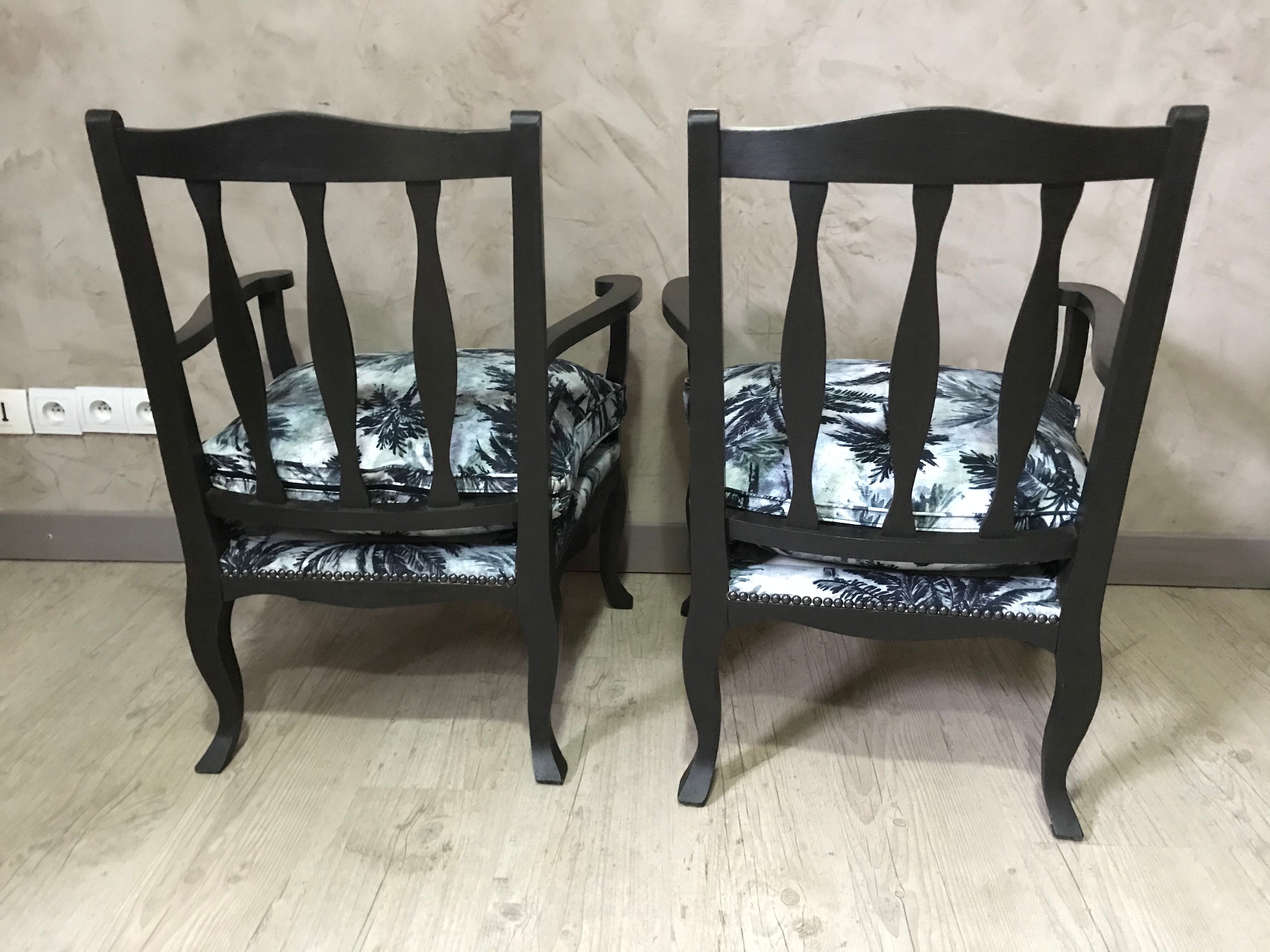 Pair of jungle fabric armchairs