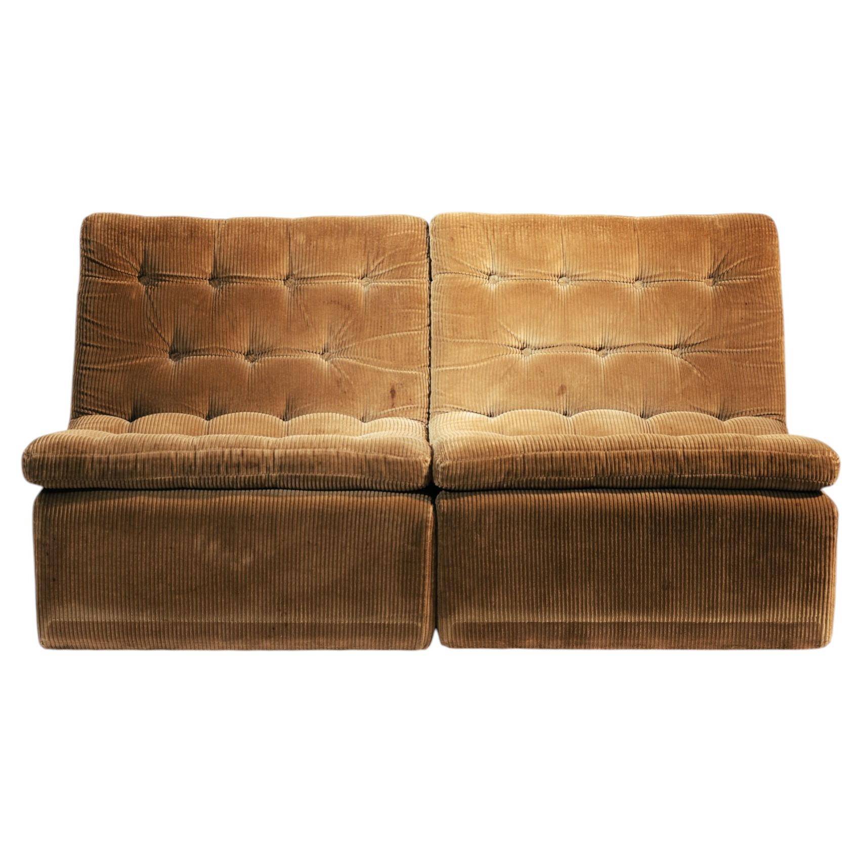 Pair of Modular Armchairs in Brown Corduroy by DUX, Sweden, 1970s