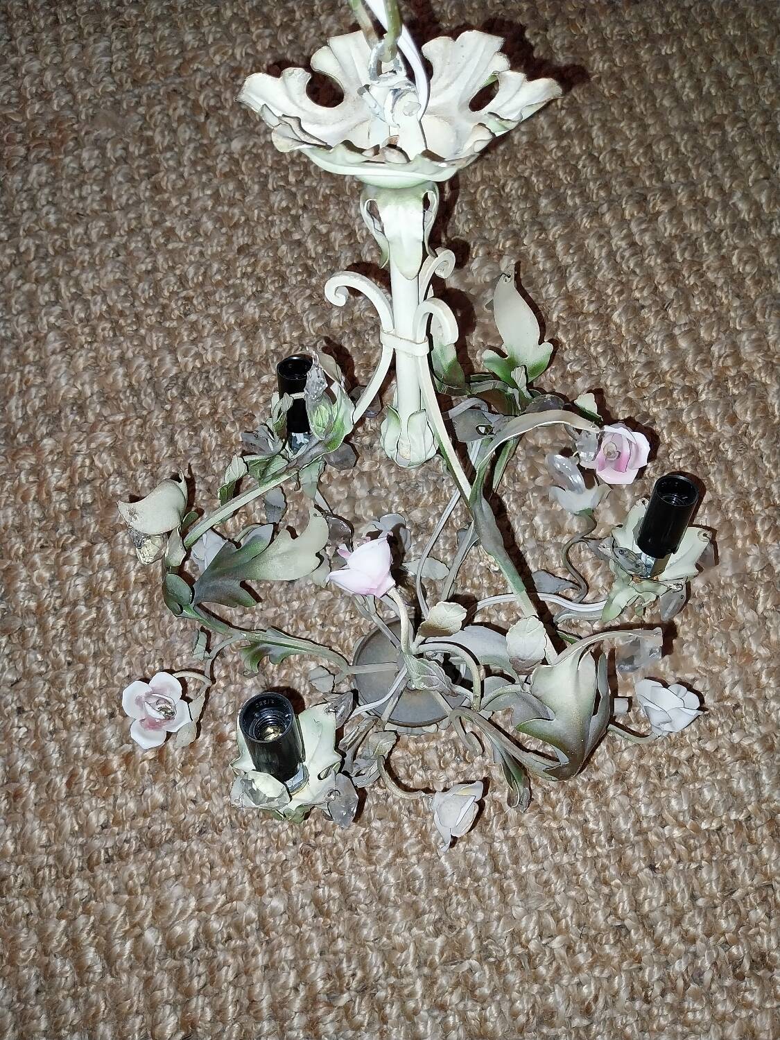 Painted metal and porcelain chandelier