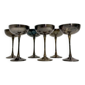 Set of 6 brass silver plated champagne coupes, 1970s Italy