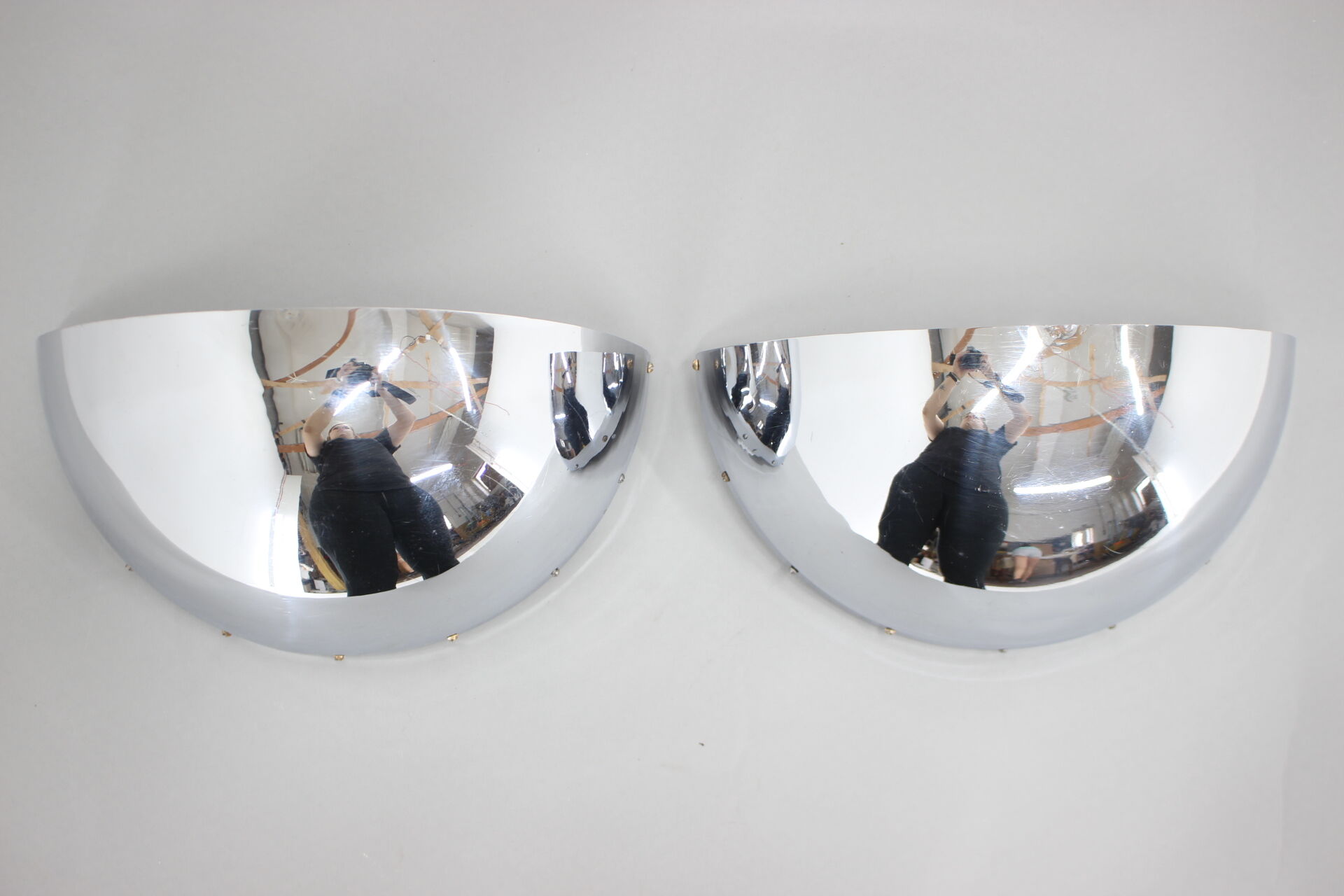 1930s pair of bauhaus chrome plated wall lamps/scones, czechoslovakia