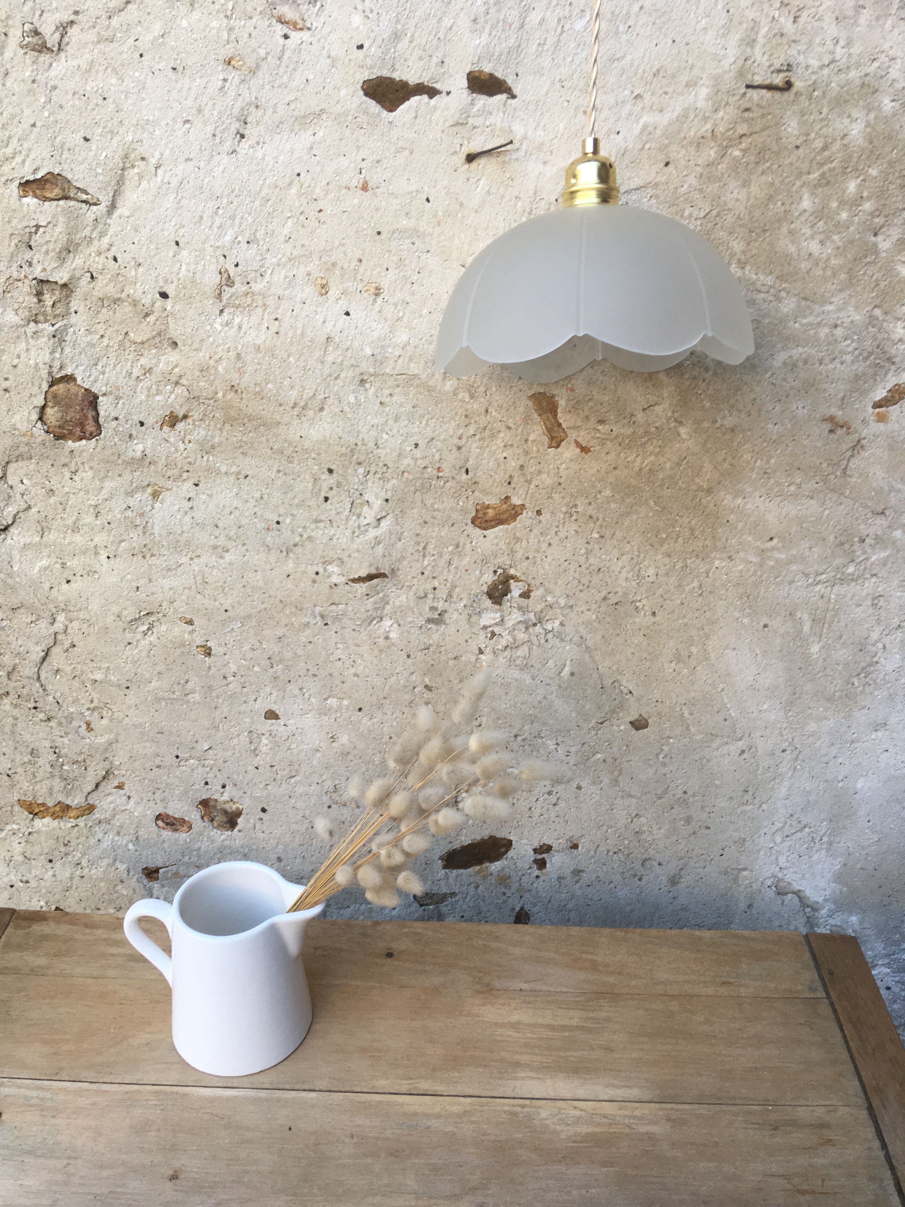 Vintage flower pendant lamp in frosted glass