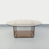 Vintage round coffee table in glass and plexiglass, Space Age style from the 70s.