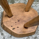 Brutalist tripod stool in solid elm from 1950.
