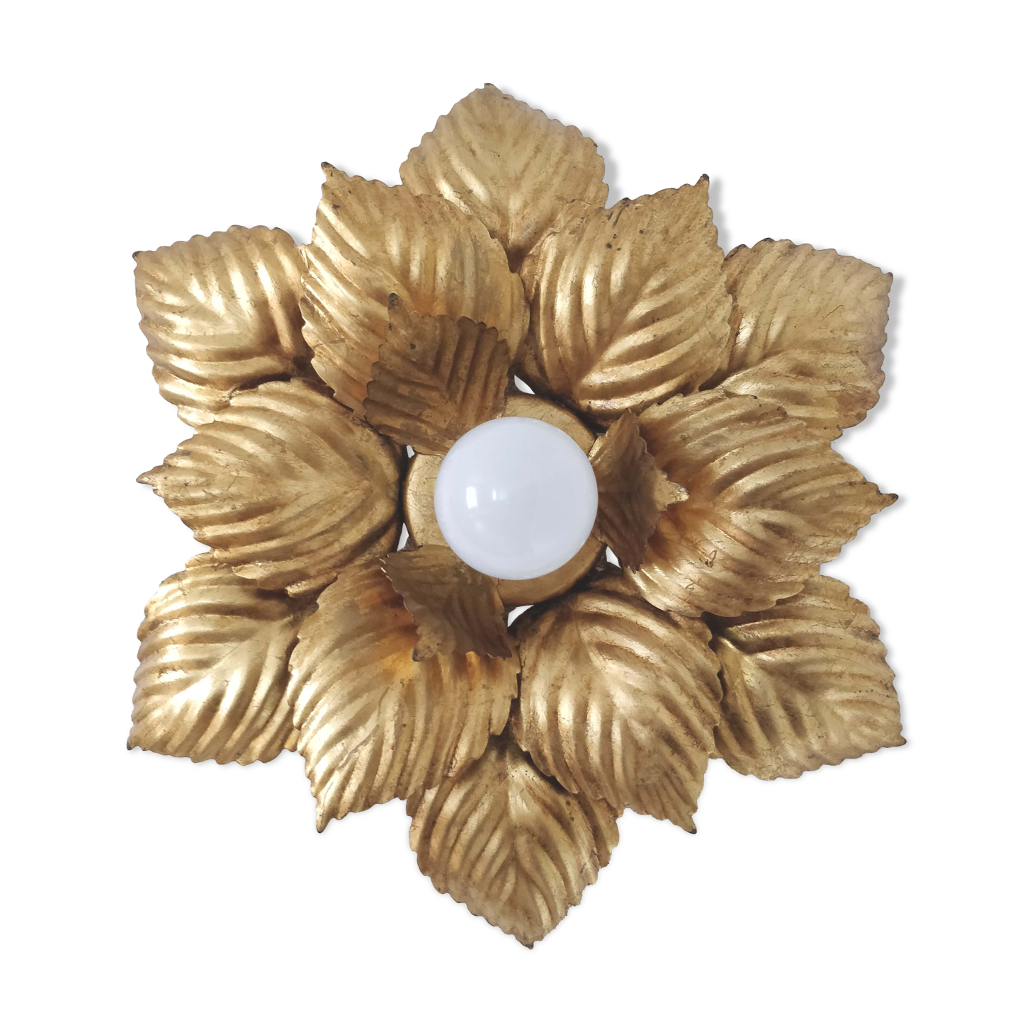 Flower wall lamp leaves golden metal 40cm