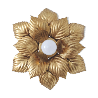 Flower wall lamp leaves golden metal 40cm