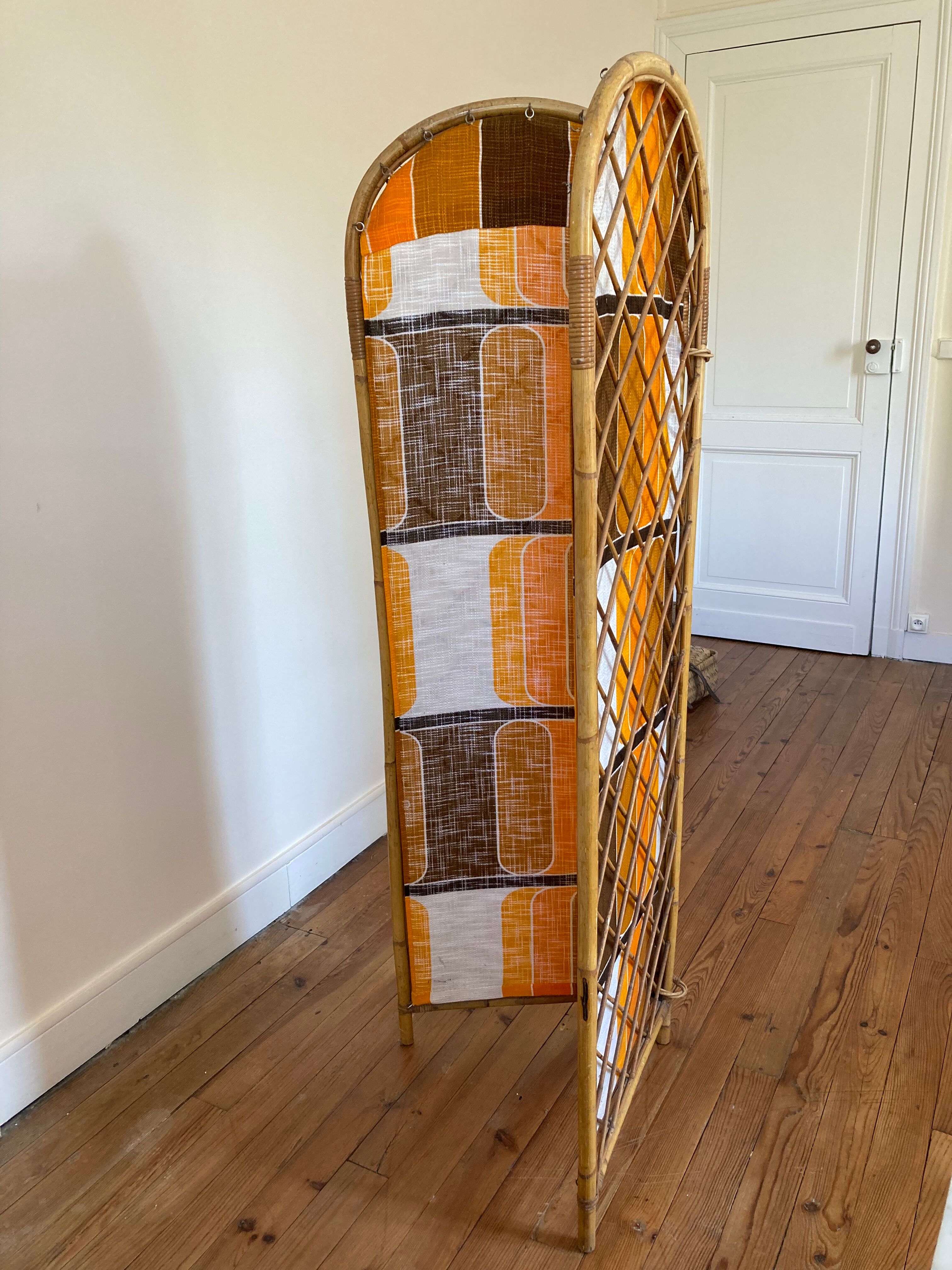 Rattan screen vintage bamboo fabric 1960 1970