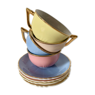 4 tasses à café en faïence couleurs pastel