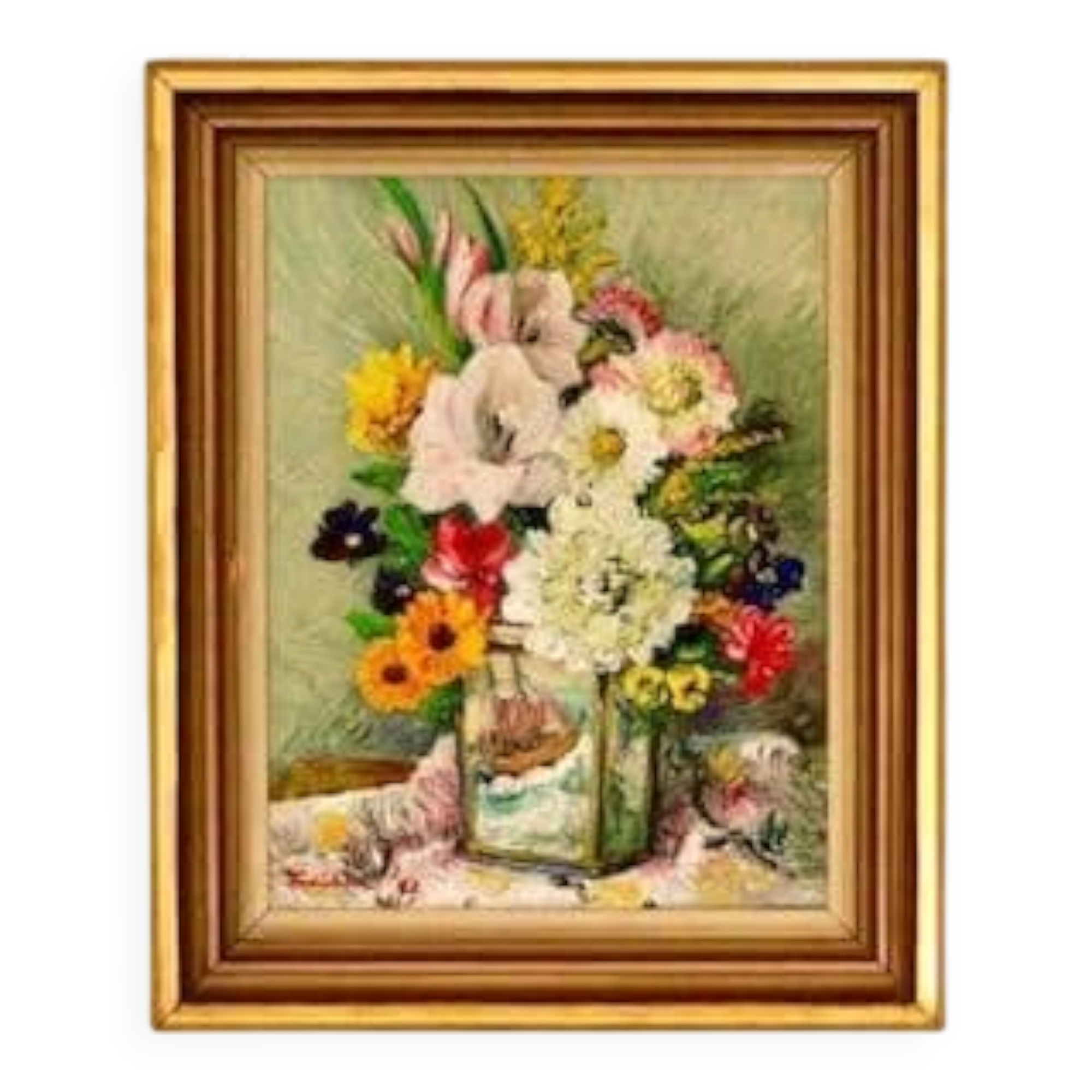 Mid-Century Swedish Oil On Canvas “Vase with Ship Motif” by Carl Figge