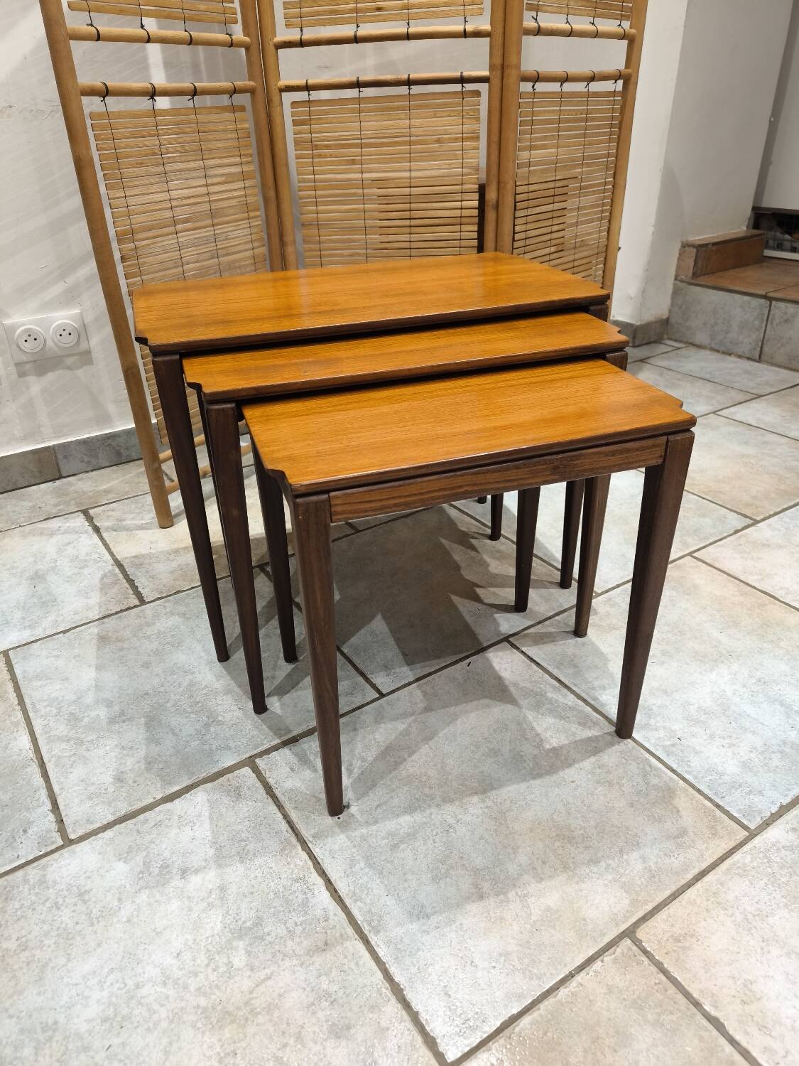 Vintage Scandinavian nesting coffee table in solid teak