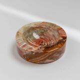 Vintage Onyx Stone Ashtray, solid green-beige-brown marbled, Italian design, 1970s retro decor