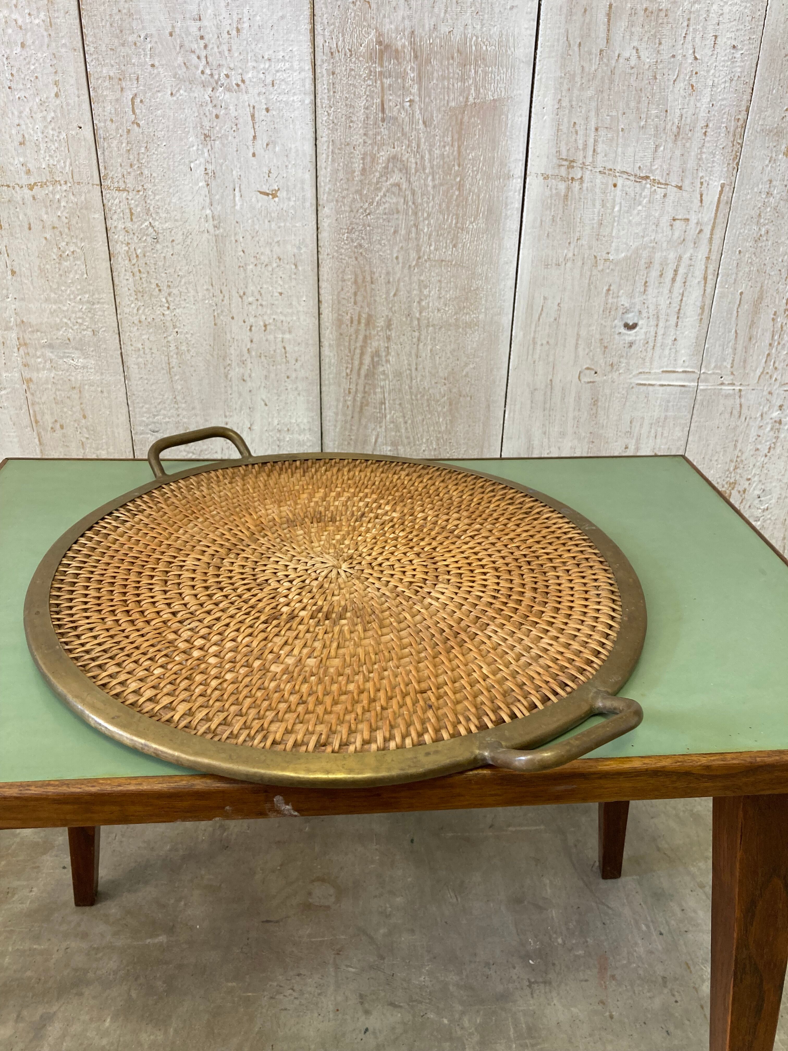 Wicker & brass tray