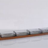 Scandinavian compartmentalized teak and glass tray