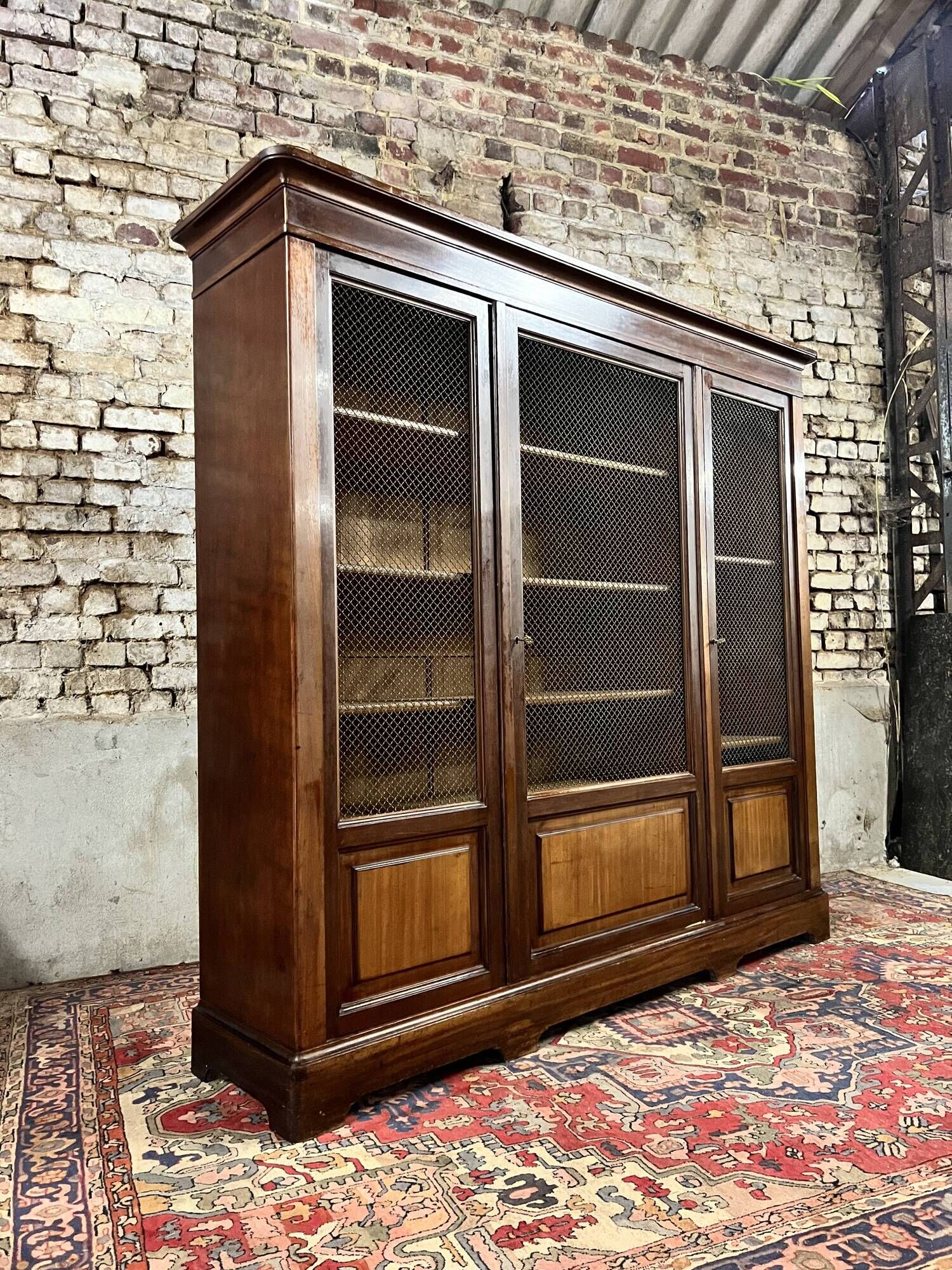 Three door mahogany bookcase from napoleon iii period xix eme century