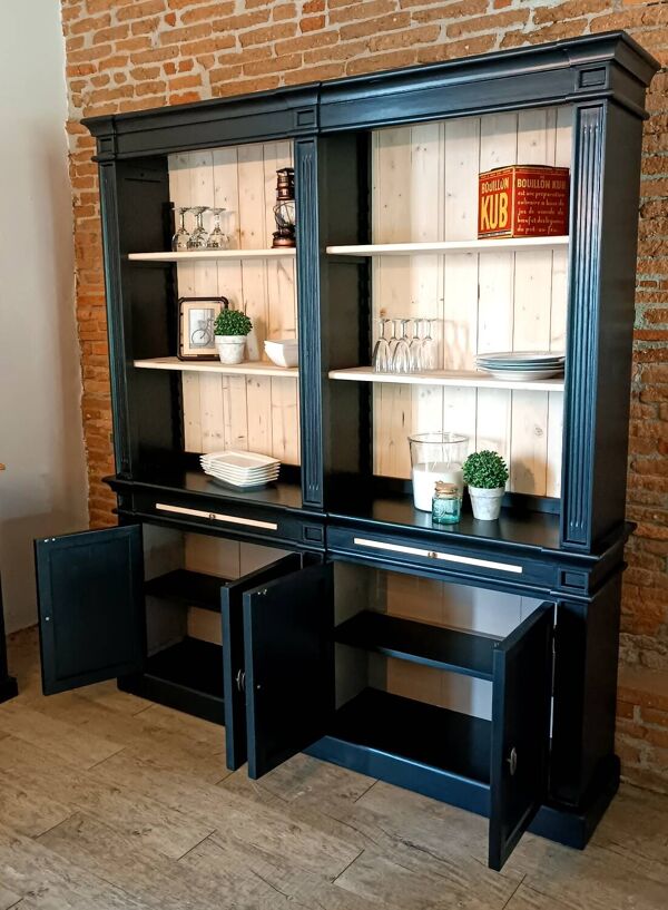 Bibliothèque vaisselier noir et bois