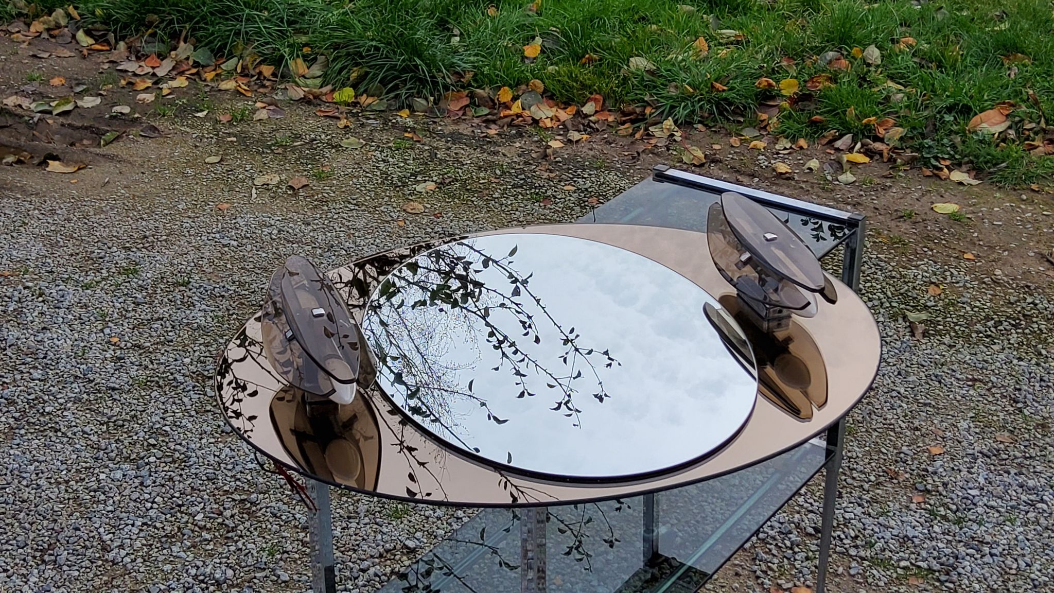 Miroir ovale avec 2 appliques double tains d’Antonio Lupi des années 80c