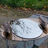 Oval mirror with 2 double tain sconces by Antonio Lupi from the 80s, 69x55 cm