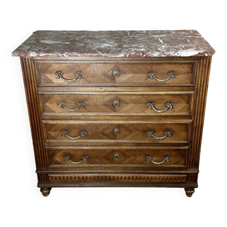 Louis XVI style chest of drawers with marble top, 1900s
