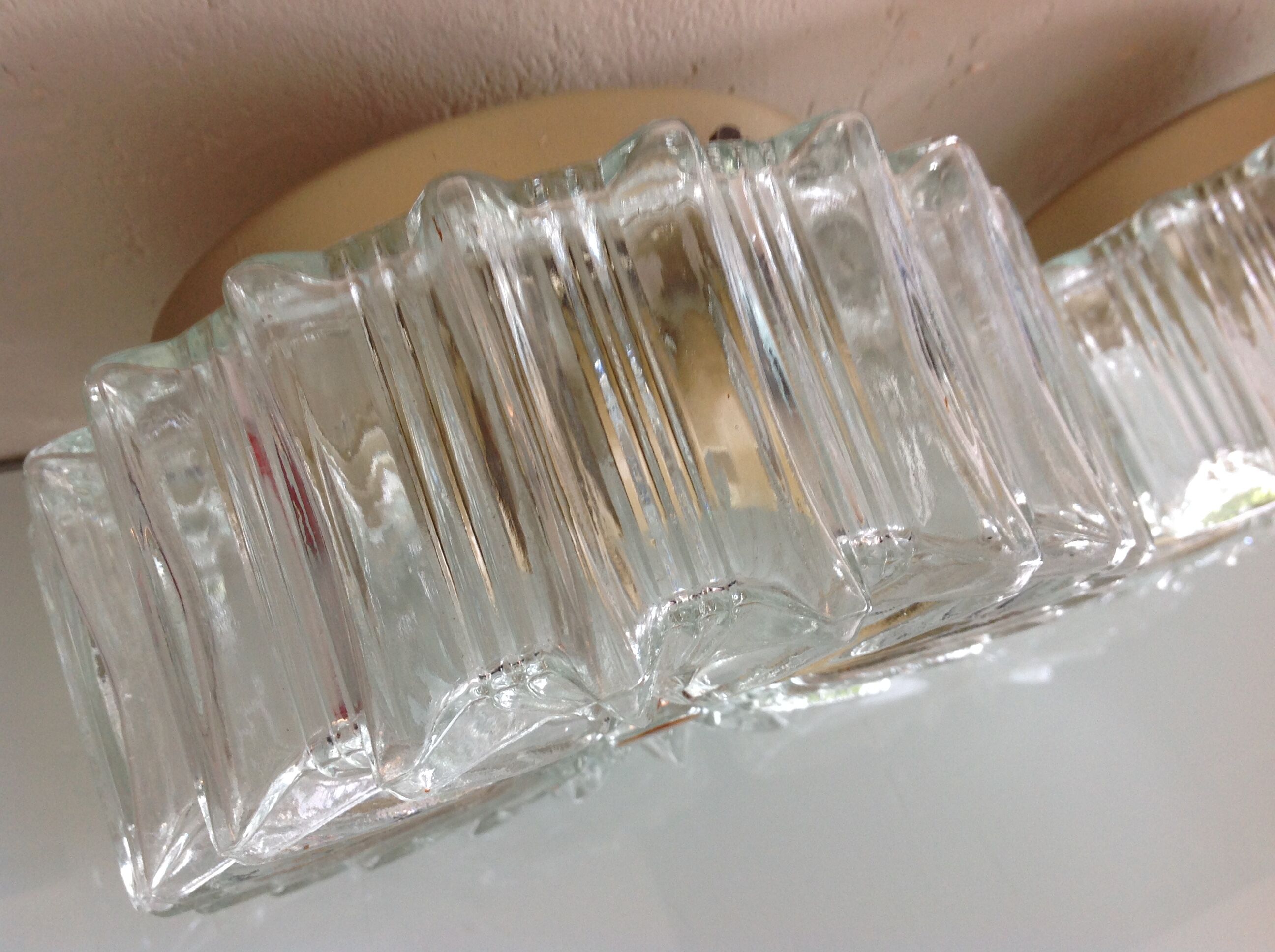 Paire de plafonniers ronds en verre structuré / vintage  années 60-70