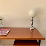 lacquered wood desk and black steel legs design from the 60s and 70s