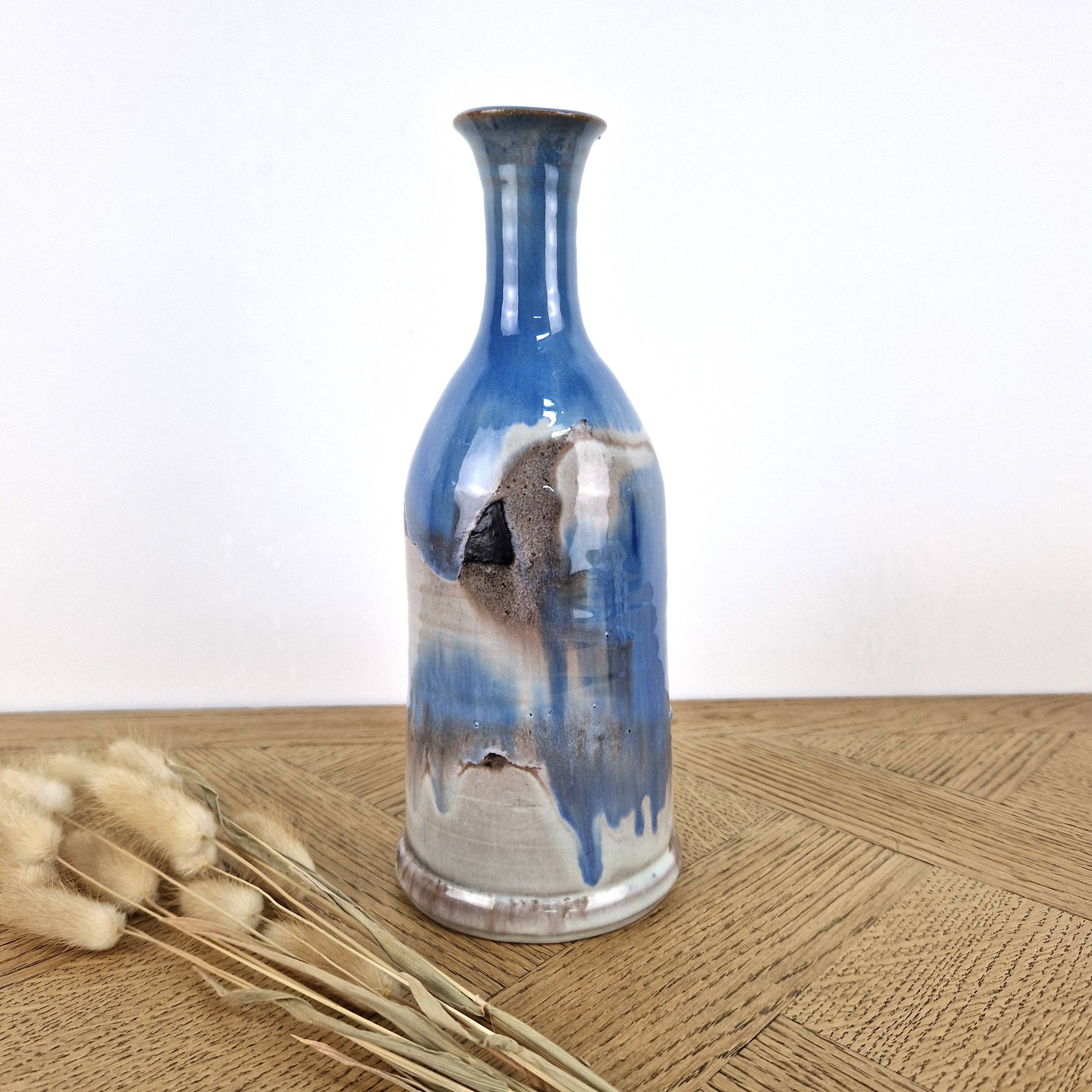 blue designer bottle signed - vintage soliflore vase