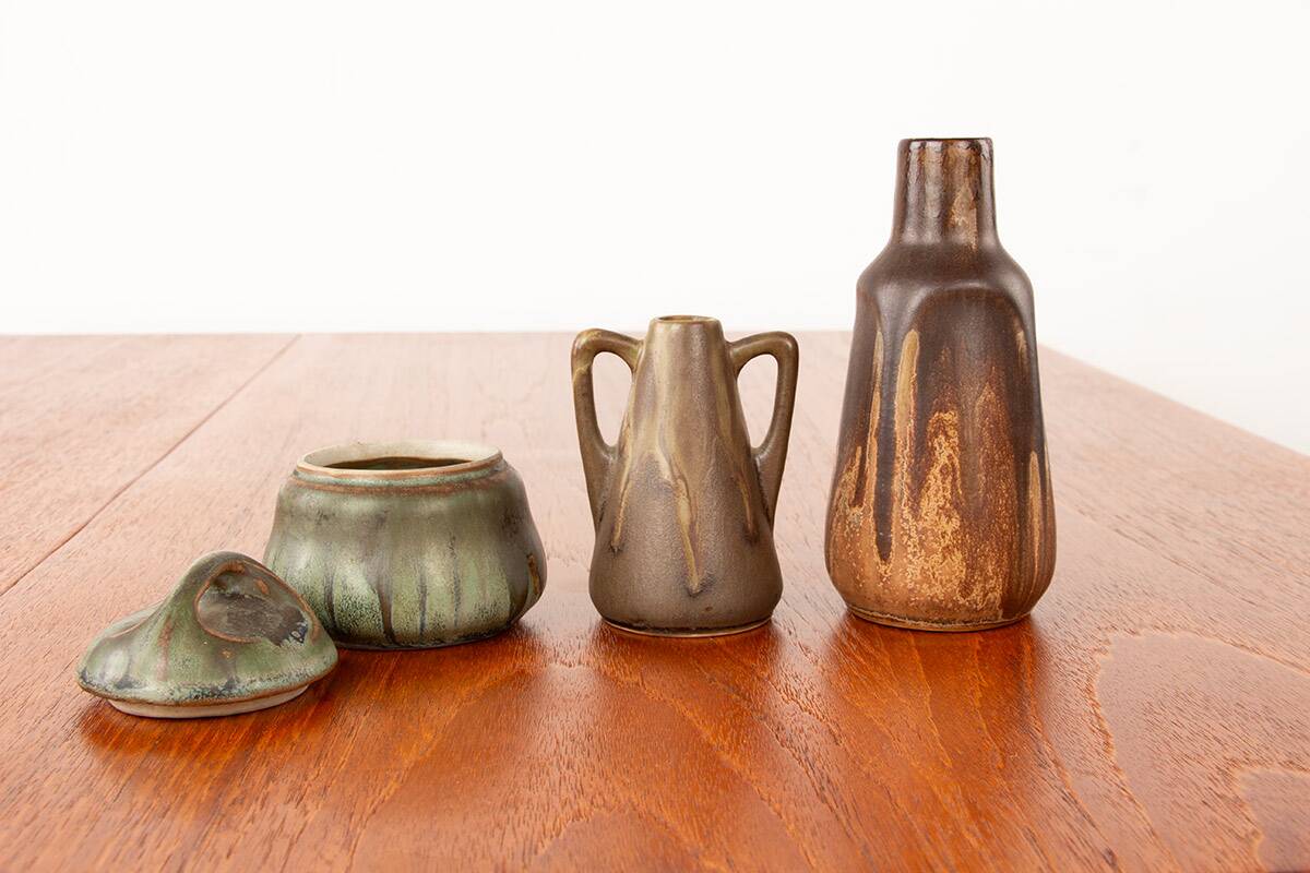 Lot de 3 céramiques Denbac Art-Déco en grès flammé 1930.