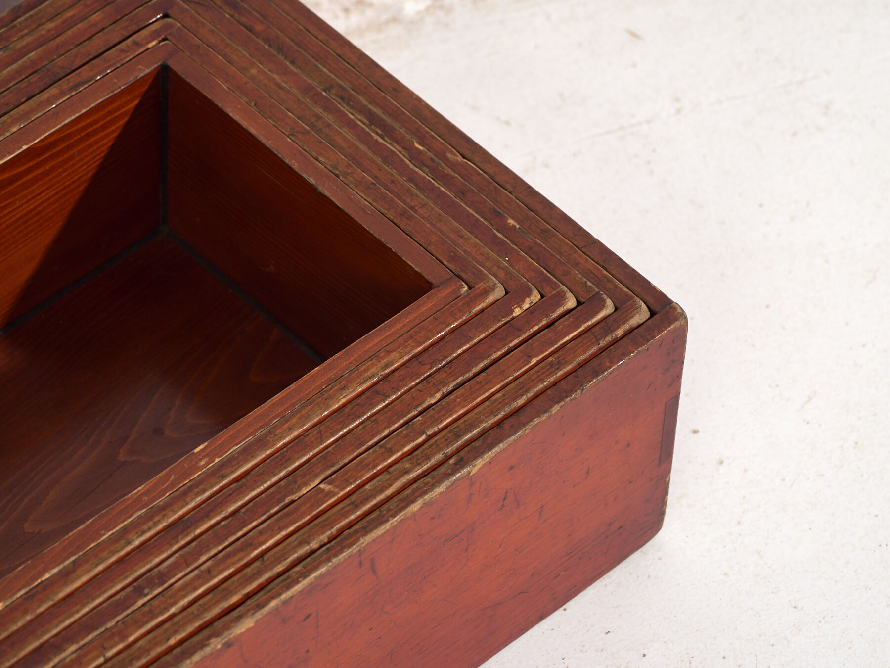 Stackable antique Japanese wooden boxes – set of 7 – Taishō–Shōwa period (c. 1920–1950)