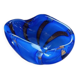 1970s Murano Swirl Blue Glass Bowl