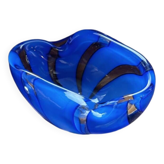 1970s Murano Swirl Blue Glass Bowl