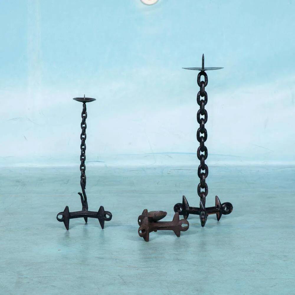 Brutalist metal chandelier, minimalist iron candlestick.