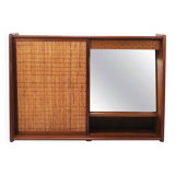 Arne Wahl Iversen Wall Mirror & Shelf Cabinet, Teak & Cane for Brenderup Denmark