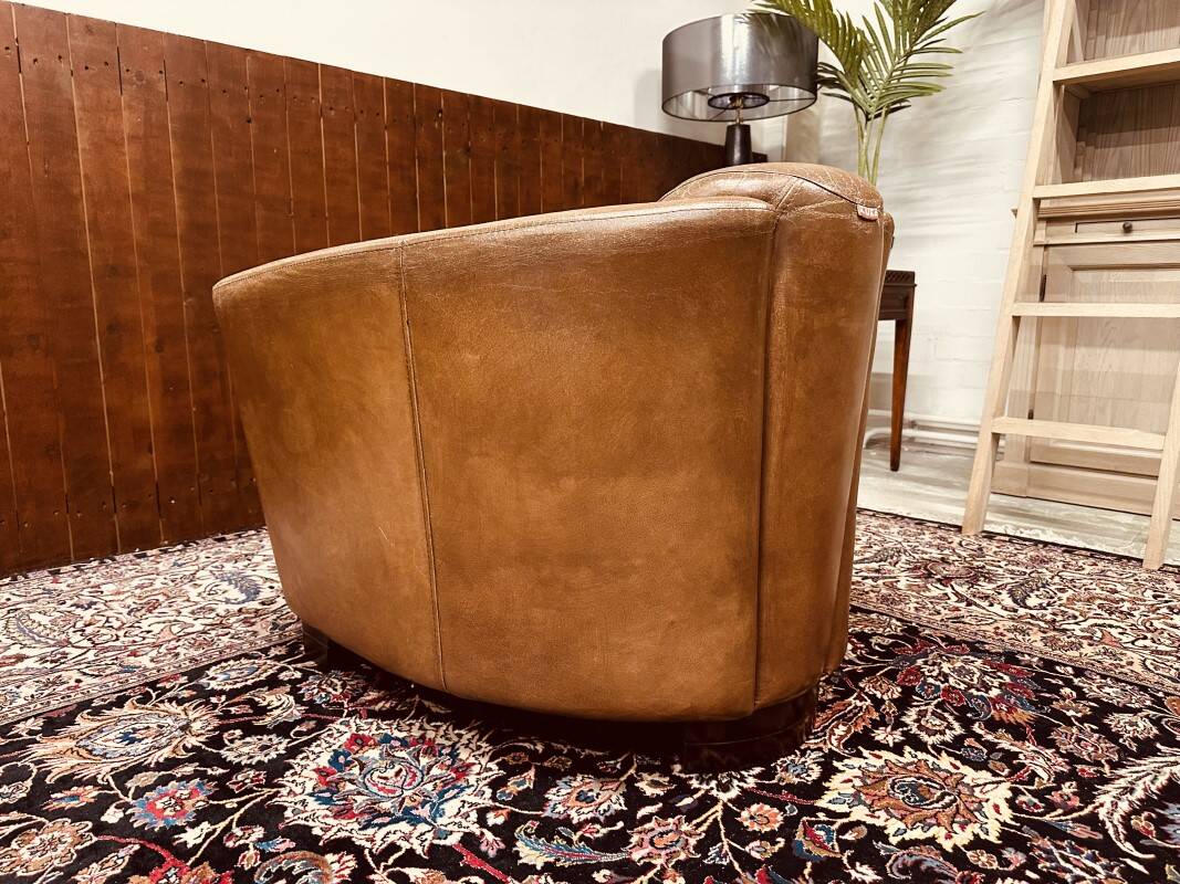 Fauteuil club vintage en cuir de mouton