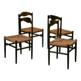 Chaises de salle à manger en hêtre vert et en jonc