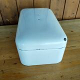 Vintage bread box - white enamel and brass - retro
