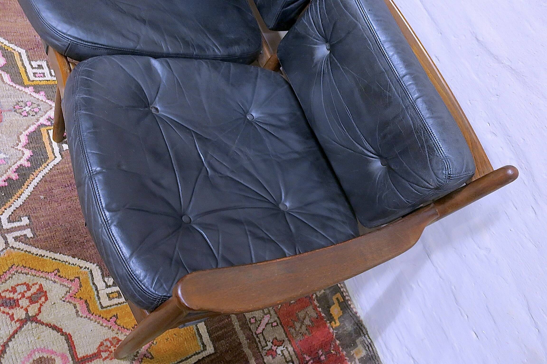 Cadett 3-seater sofa in teak and leather by Eric Merthen, Sweden 1960s