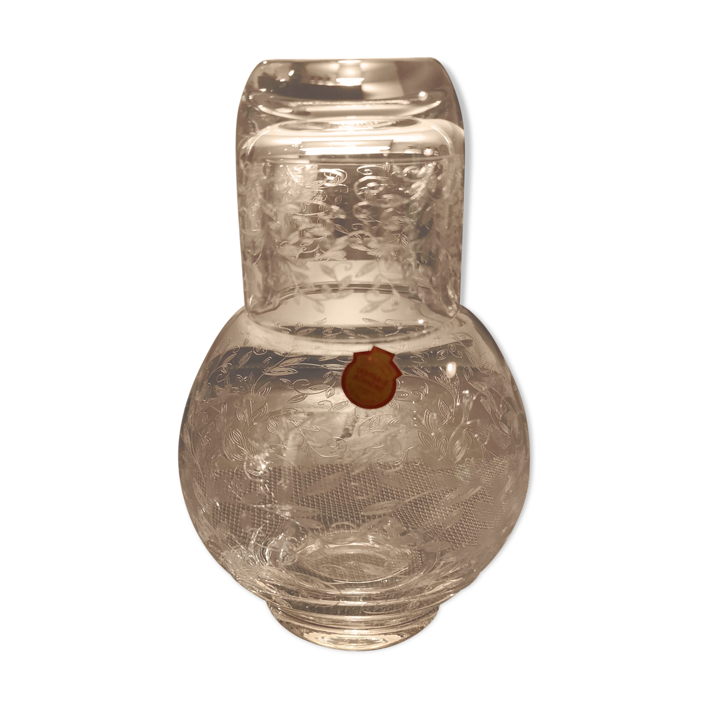 Carafon et son verre capuchon cristal de Bohème
