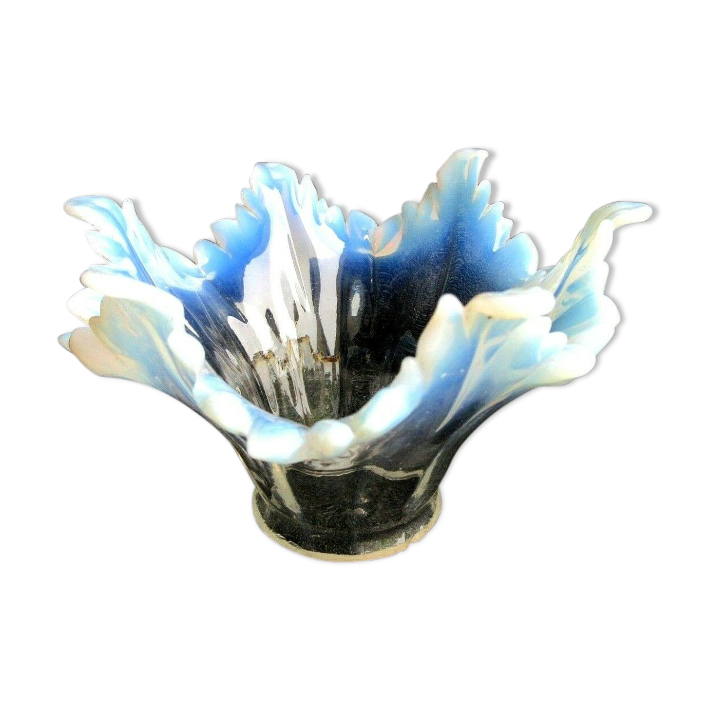 Tulip with glass claw, flower with 6 opalescent cut petals, Art Deco