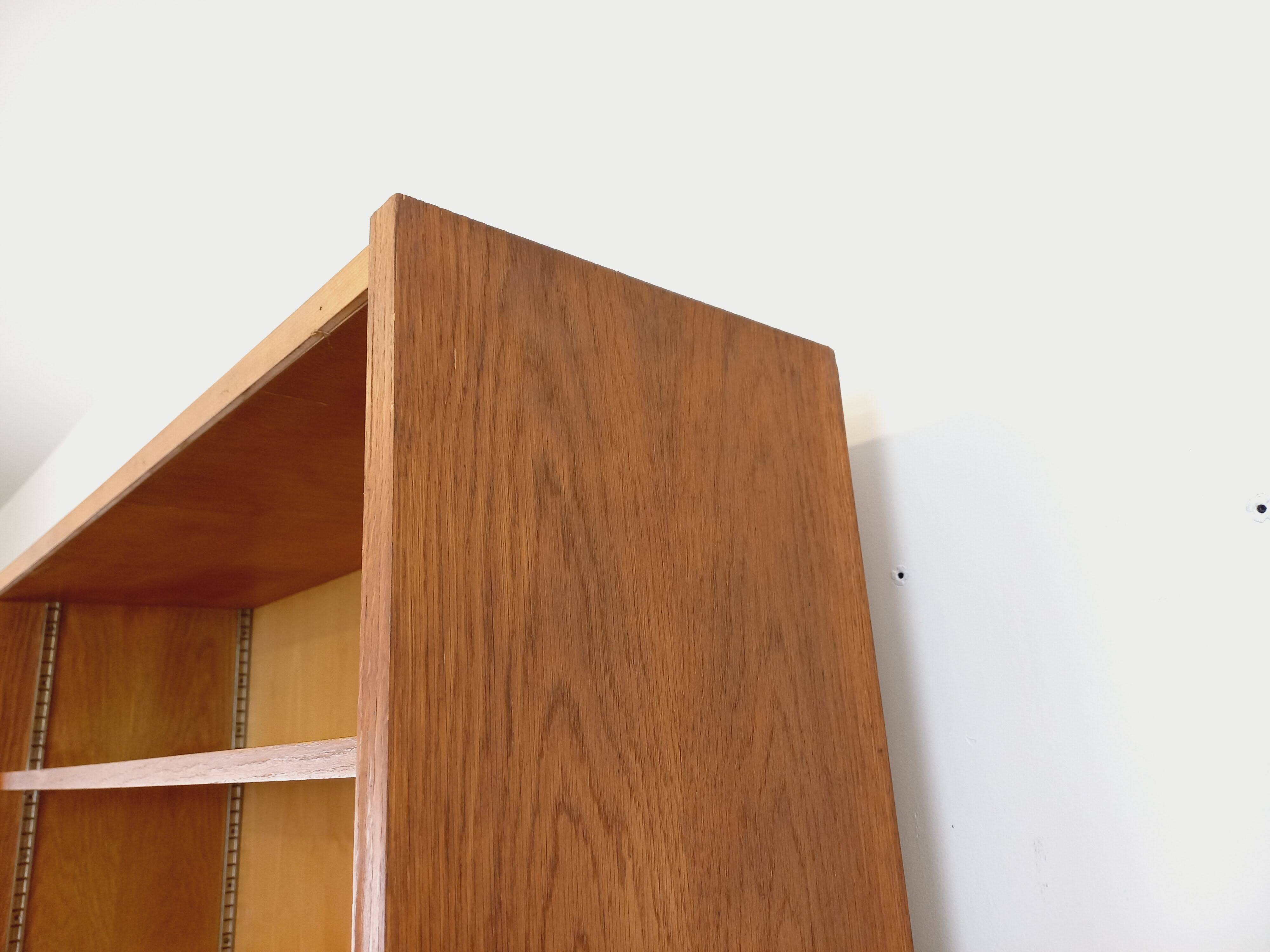 Large vintage oak wood bookcase shelf from the 50s 60s