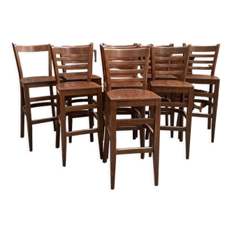 Suite of 10 bar stools with "Ton" backrest