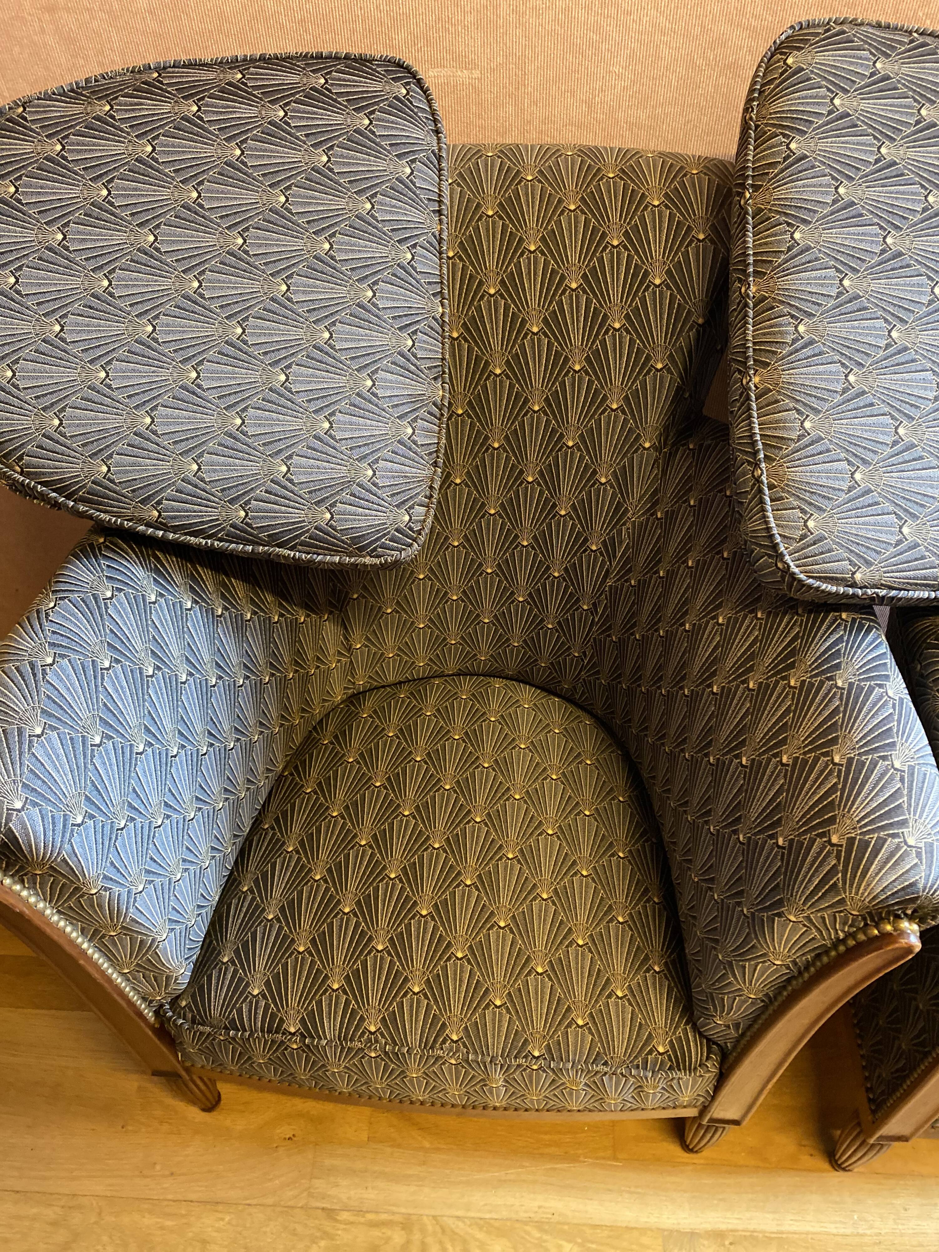 Pair of Art Deco style armchairs, refurbished. Upholstery fabric for armchairs.