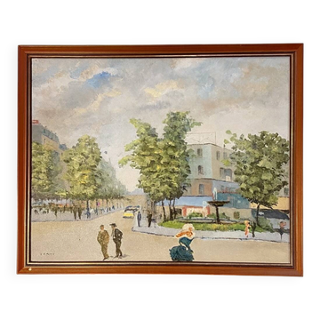 JC Perot: Large oil on canvas "Place Pigalle"