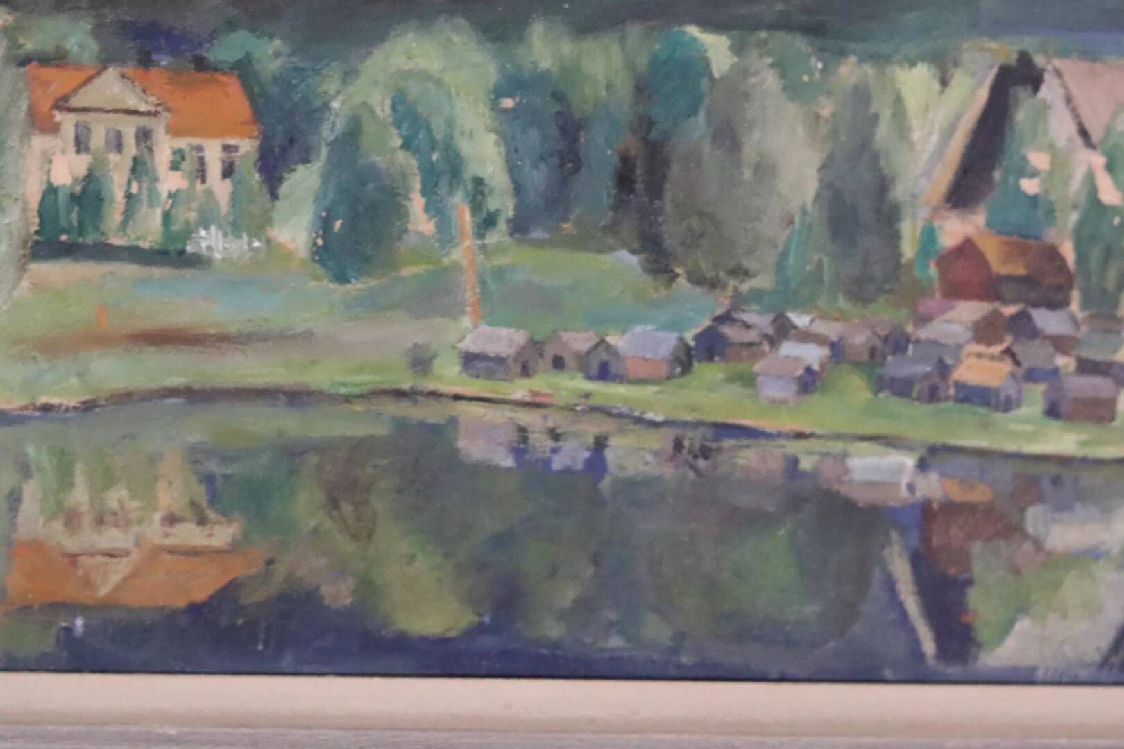 Original Swedish Oil on Panel – “Rural Village” by Astrid J – Vintage